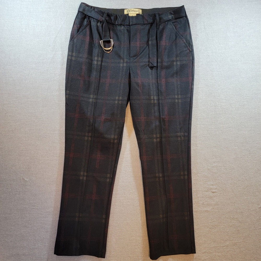 Democracy Plaid Trousers Womens 6 Black Red Ab-Technology Slim Leg Excellent